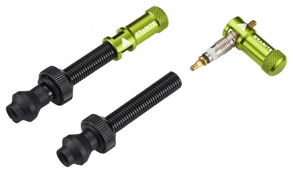 Paire de Valves Tubeless Granite Design Juicy Nipple 80 mm avec Bouchons Démonte-Obus Vert