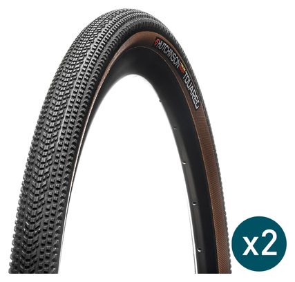 Lot Pneus Gravel Hutchinson Touareg 700 mm Tubeless Ready Souple Reinforced+ Flancs Beiges Tan + Préventif Protect'Air