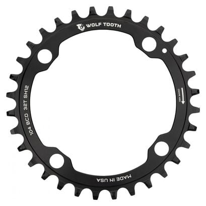 Wolf Tooth 104 BCD Chainring Drop-Stop ST for Shimano HyperGlide+ 12S Black
