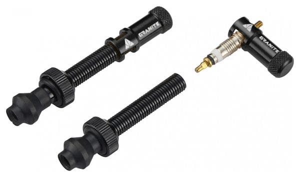 Pair of Granite Design Juicy Nipple Tubeless Valves 80 mm with Black Shell Removal Plugs