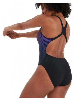 Speedo Placement Digital Powerback Women's 1 Piece Swimsuit Black