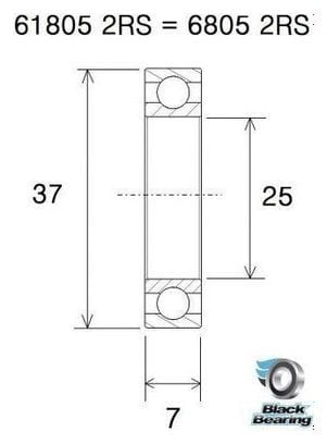 Roulement B3 - BLACKBEARING - 71805-2rs / 7805-2rs