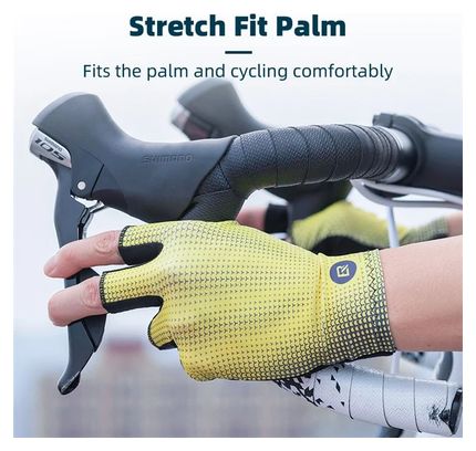 Guantes de bicicleta medio dedo antideslizantes amarillo unisex