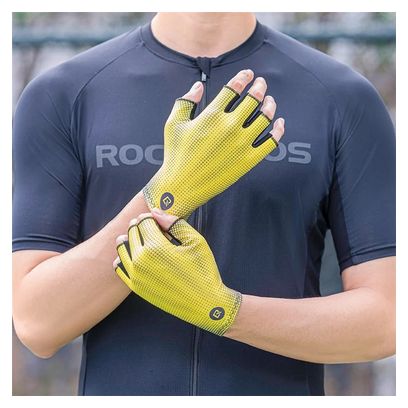 Guantes de bicicleta medio dedo antideslizantes amarillo unisex