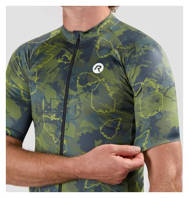 Maillot Manches Courtes Vélo Rogelli Essential Graphic II Vert/Bleu/Moutarde Homme