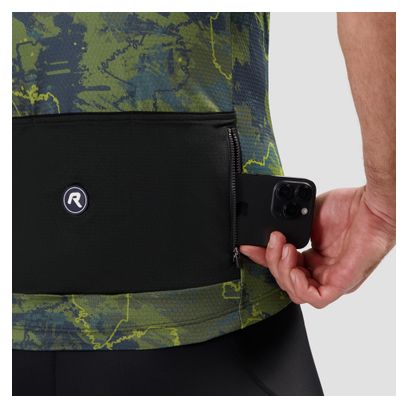 Maillot Manches Courtes Vélo Rogelli Essential Graphic II Vert/Bleu/Moutarde Homme