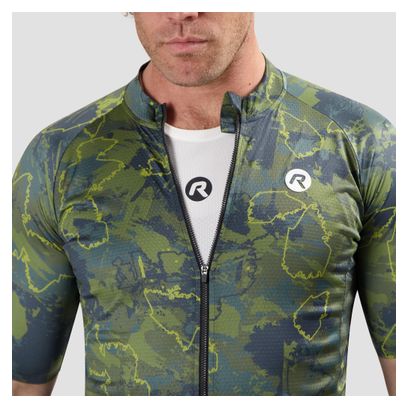 Maillot Manches Courtes Vélo Rogelli Essential Graphic II Vert/Bleu/Moutarde Homme