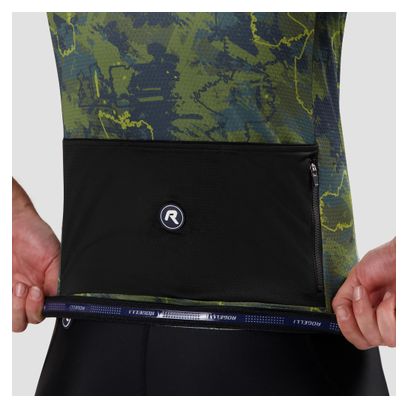 Maillot Manches Courtes Vélo Rogelli Essential Graphic II Vert/Bleu/Moutarde Homme