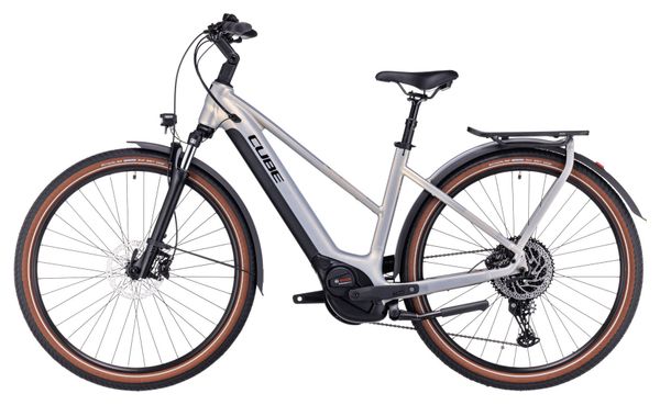 Cube Touring Hybrid Pro 625 Trapeze Elektrische Hybride Fiets Shimano Deore 11S 625 Wh 700 mm Pearly Silver 2023