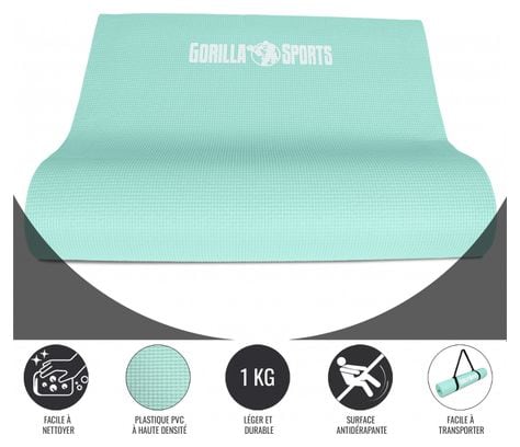 GORILLA SPORTS ® Tapis de yoga PVC - 180x60x0 5cm | tapis de gymnastique avec sangle de voyage pour le yoga  le pilates et le fitness couleur au choix - Couleur : BLEU GLACIER