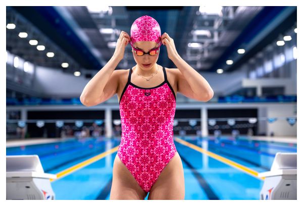 Maillot de Bain Arena Floral Pink Dos Challenge Rose/Noir Femme