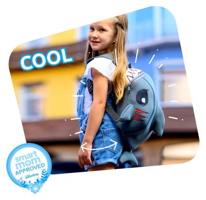 Sac à dos Requin Gris pour la maternelle ou l'école pour enfants de 2 à 6 ans. Crazy Safety Design en néoprène  porte-nom et bretelles réglables.