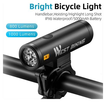 Lampe avant de vélo LED lumineuse 2000 lumens rechargeable