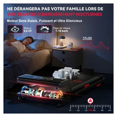 Tapis de course Fitness Y3 avec poignées inclinaison automatique compact Noir