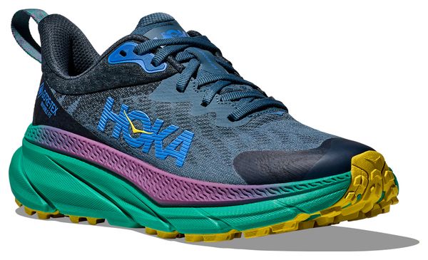 Hoka One One Challenger 7 GTX Blue Green Yellow Men's Trail Shoes