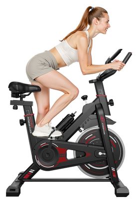 Vélo d'appartement Fitness D 8KG magnétique rouge avec Tapis