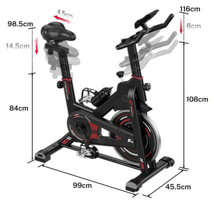 Vélo d'appartement Fitness D 8KG magnétique rouge avec Tapis