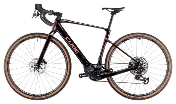 Vélo de Gravel Électrique Cube Nuroad Hybrid C:62 SLT 400X Sram Force eTap AXS/Sram XX SL Eagle AXS 12V 400 Wh 700 mm Violet Orange Solareclipse 2024