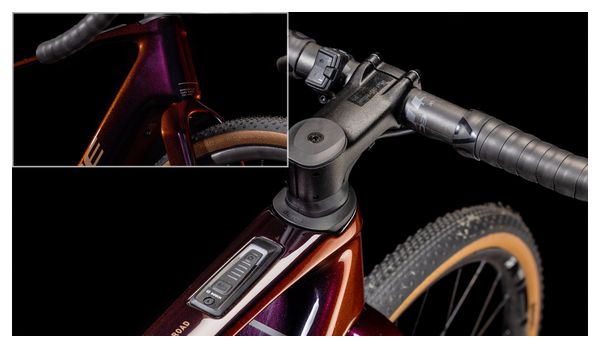 Vélo de Gravel Électrique Cube Nuroad Hybrid C:62 SLT 400X Sram Force eTap AXS/Sram XX SL Eagle AXS 12V 400 Wh 700 mm Violet Orange Solareclipse 2024