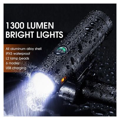 Lampe avant de vélo LED super lumineuse rechargeable  torche - Noir