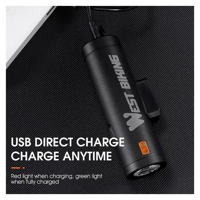 Lampe avant de vélo LED super lumineuse rechargeable  torche - Noir