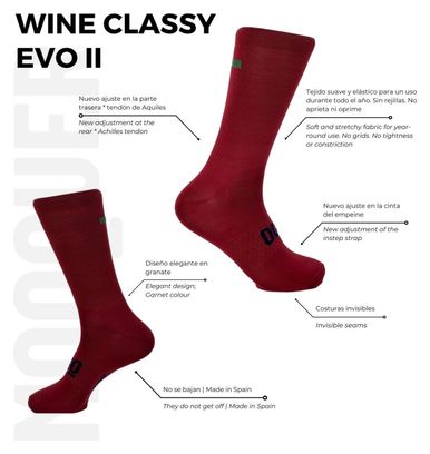 Chaussettes de Cyclisme Hautes Respirantes Brodées Classy Evo II Mooquer Bordeaux