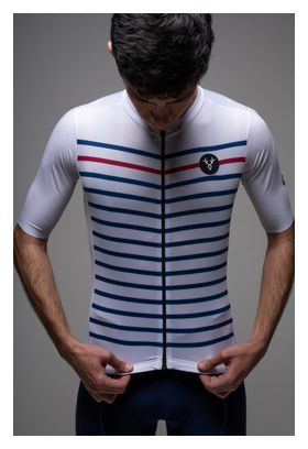 Camiseta de manga corta LeBram Training Core blanca con rayas marineras