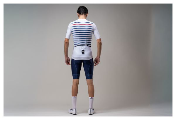 Camiseta de manga corta LeBram Training Core blanca con rayas marineras