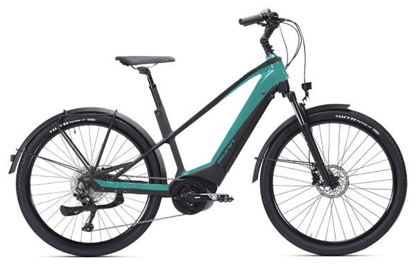 Elektrisches Citybike Sunn Urb Sleek Woman Shimano Altus 9V 400 Wh 650b Schwarz / Türkis 2022