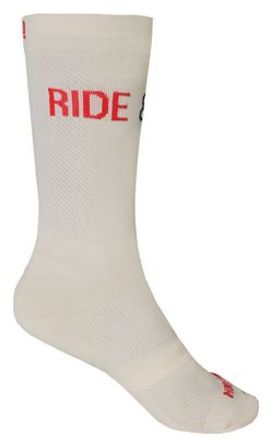 Chaussettes de Cyclisme Hautes avec Grilles Brodées Cream Flow Mooquer Beige