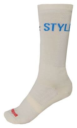 Chaussettes de Cyclisme Hautes avec Grilles Brodées Cream Flow Mooquer Beige