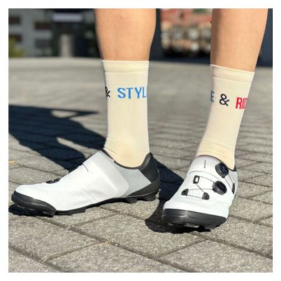 Chaussettes de Cyclisme Hautes avec Grilles Brodées Cream Flow Mooquer Beige