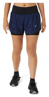 Asics Road Print 2-in-1 Shorts 3.5in Blau Schwarz Damen