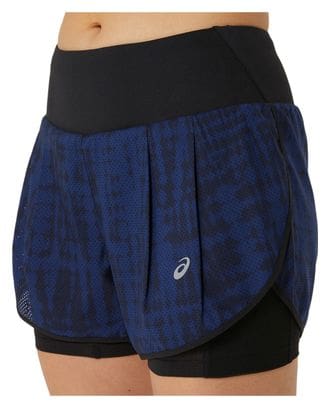 Asics Road Print 2-in-1 Shorts 3.5in Blau Schwarz Damen