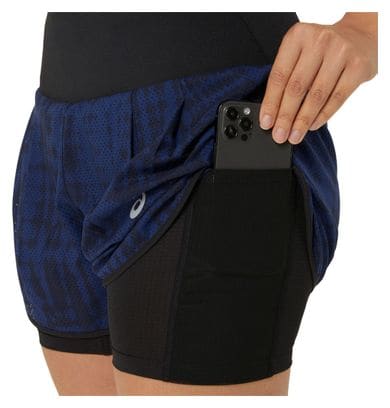 Asics Road Print 2-in-1 Shorts 3.5in Blau Schwarz Damen