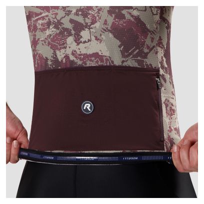 Maillot Manches Courtes Vélo Rogelli Essential Graphic II Taupe/Bordeaux Homme