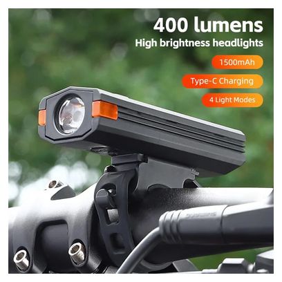 Phare de vélo en plastique 400LM  torche de cyclisme de nuit  - Noir