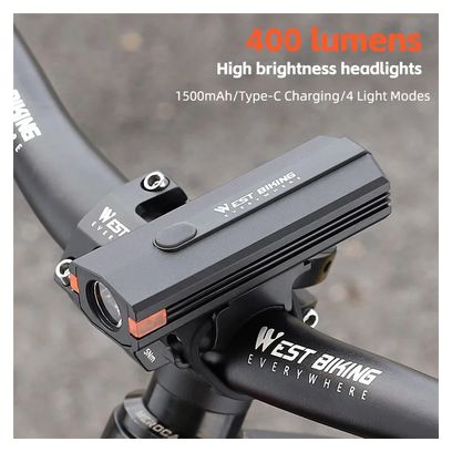 Phare de vélo en plastique 400LM  torche de cyclisme de nuit  - Noir