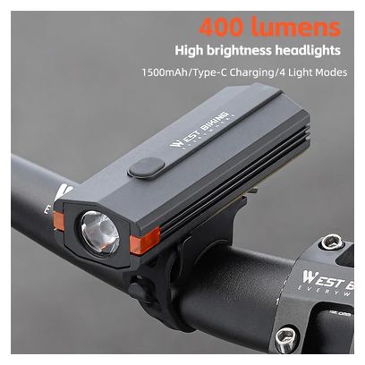 Phare de vélo en plastique 400LM  torche de cyclisme de nuit  - Noir