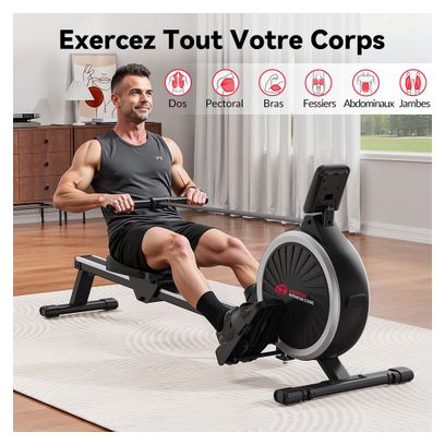 Rameur d’intérieur magnétique fitness cardio silencieux compact Noir