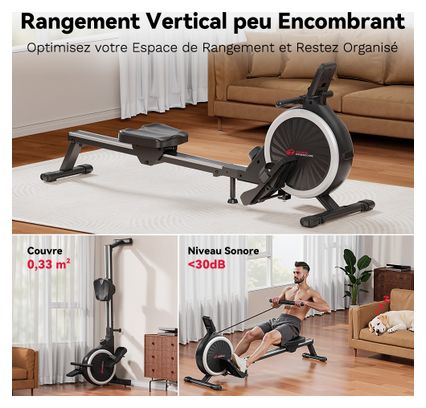 Rameur d’intérieur magnétique fitness cardio silencieux compact Noir