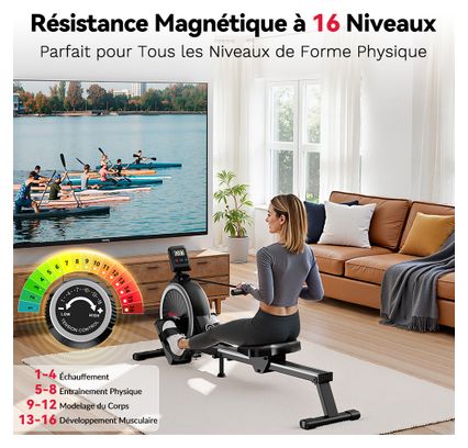 Rameur d’intérieur magnétique fitness cardio silencieux compact Noir