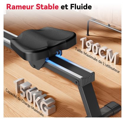 Rameur d’intérieur magnétique fitness cardio silencieux compact Noir