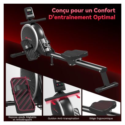 Rameur d’intérieur magnétique fitness cardio silencieux compact Noir