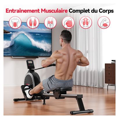 Rameur d’intérieur magnétique fitness cardio silencieux compact Noir