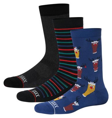 3 Paar Socken Saxx Crew Gift Brewdolph Gent Stripe Black