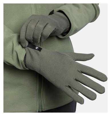 Buff Merino Midweight Long Gloves, Khaki