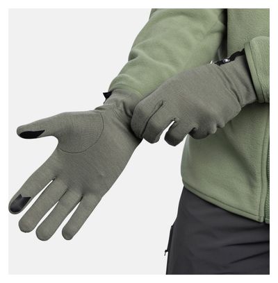 Buff Merino Midweight Long Gloves, Khaki