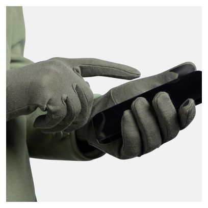 Buff Merino Midweight Long Gloves, Khaki