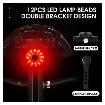 Feu arrière de vélo LED à chargement USB à induction de frein intelligent